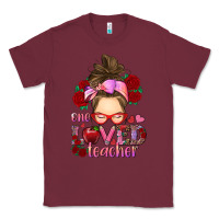 Burgundy one loved teacher messy bun Classic Tee - RanaPortraitStore