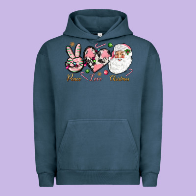 Pink Peace Love Christmas Urban Hoodie Designed By Nancycooperartshop