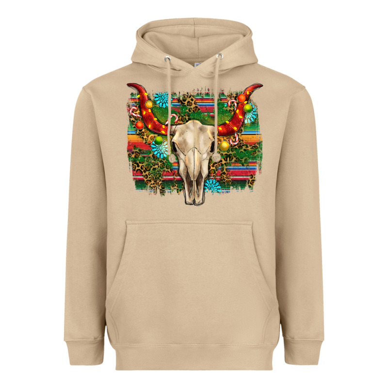 Western Christmas Bull Skull Heavyweight Hoodie by RanaPortraitStore | Teevron