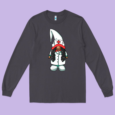 African American Nurse Gnome Long Sleeve Tee Designed By Barkaloodesign