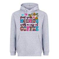 Heather Grey start your morning with a cup of coffee Heavyweight Hoodie - Zillion Design Studio
