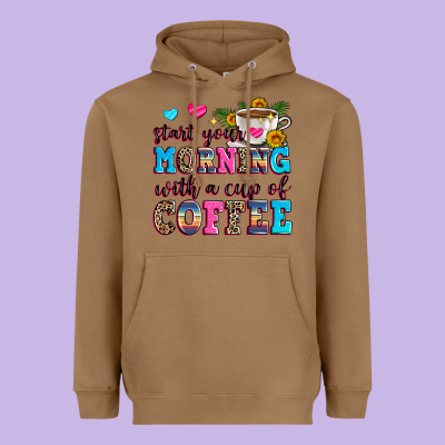 Start Your Morning With A Cup Of Coffee Heavyweight Hoodie Designed By Zillion Design Studio