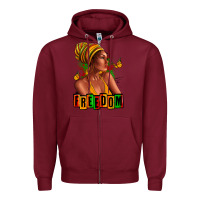 Burgundy Juneteenth freedom afro woman Zipper Hoodie - RanaPortraitStore