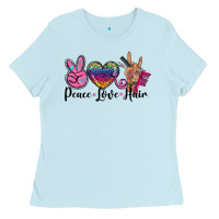 Baby Blue peace love hair Ladies Tee - BarkalooDesign