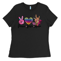 Black peace love hair Ladies Tee - BarkalooDesign