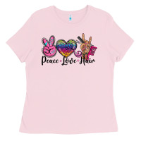 Bubblegum Pink peace love hair Ladies Tee - BarkalooDesign