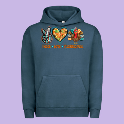 Peace Love Thanksgiving Urban Hoodie Designed By Barkaloodesign