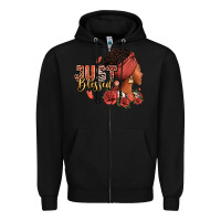 Black Just blessed afro woman with roses Zipper Hoodie - RanaPortraitStore