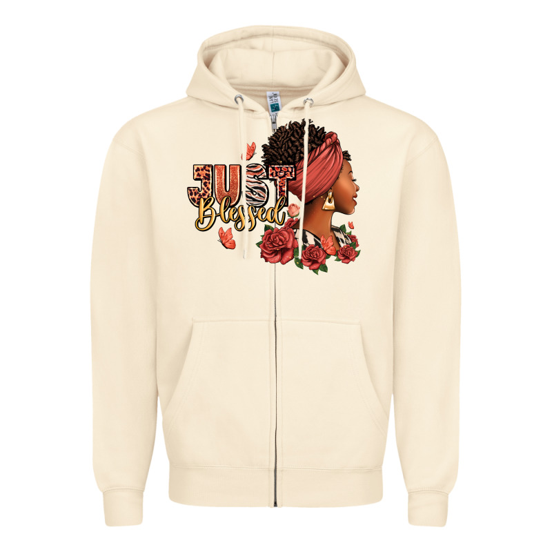 Just Blessed Afro Woman With Roses Zipper Hoodie by RanaPortraitStore | Teevron