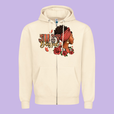 Zipper Hoodie Just blessed afro woman with roses