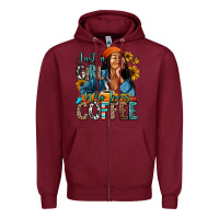 Burgundy Just a girl who loves coffee Zipper Hoodie - RanaPortraitStore