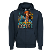 Navy Just a girl who loves coffee Zipper Hoodie - RanaPortraitStore