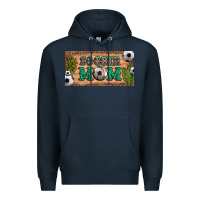 Navy soccer mom with ball and cactus and serape licanse plate Premium Hoodie - Artiststas