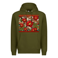 Army Green red flower and cactus with cowhide and aztec Premium Hoodie - Artiststas