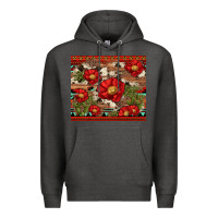 Charcoal Heather red flower and cactus with cowhide and aztec Premium Hoodie - Artiststas