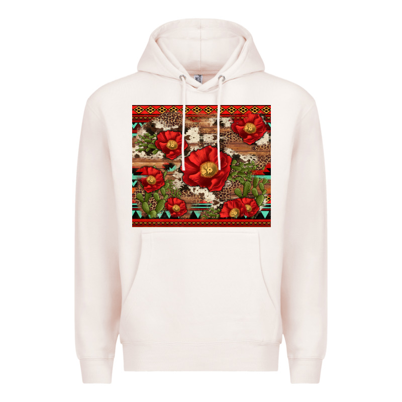 Red Flower And Cactus With Cowhide And Aztec Premium Hoodie by Artiststas | Teevron