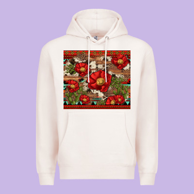 Red Flower And Cactus With Cowhide And Aztec Premium Hoodie Designed By Artiststas