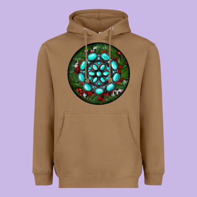 Christmas Round Turquoise Gemstone Heavyweight Hoodie Designed By Ranaportraitstore