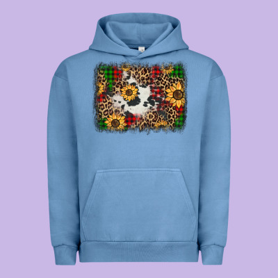 Distressed Christmas Sunflowers Leopard Cowhide Background Urban Hoodie Designed By Jasminsmagicworld