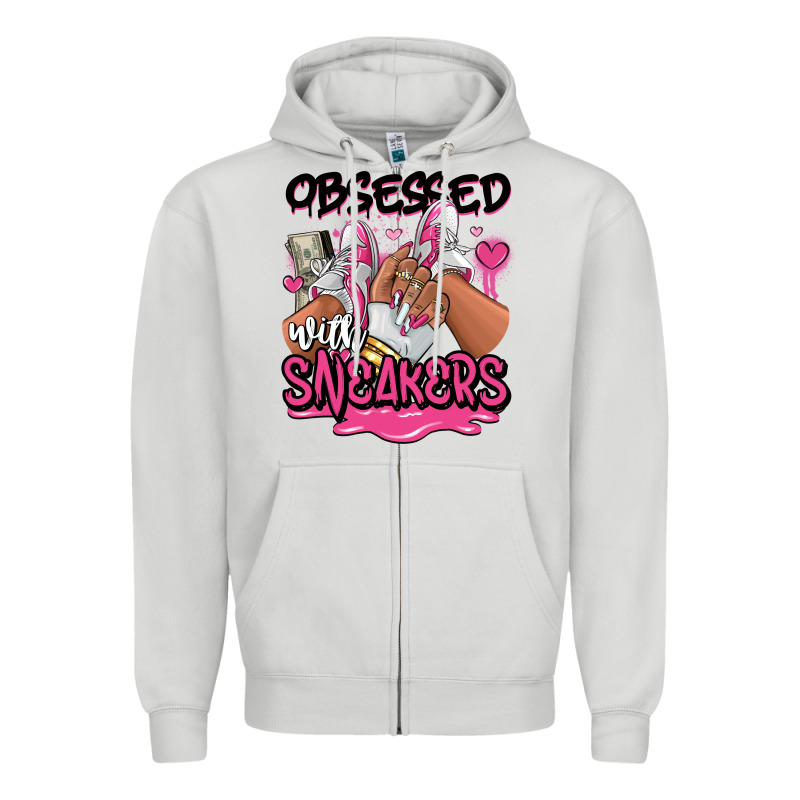 Obsessed With Sneakers Pink Afro Woman Zipper Hoodie by RanaPortraitStore | Teevron