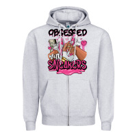 Heather Grey Obsessed with sneakers pink afro woman Zipper Hoodie - RanaPortraitStore