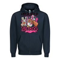 Navy Obsessed with sneakers pink afro woman Zipper Hoodie - RanaPortraitStore