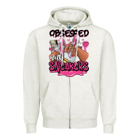 Oatmeal Heather Obsessed with sneakers pink afro woman Zipper Hoodie - RanaPortraitStore