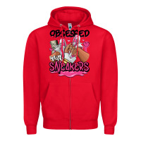 Red Obsessed with sneakers pink afro woman Zipper Hoodie - RanaPortraitStore