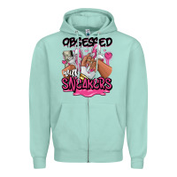 Seafoam Obsessed with sneakers pink afro woman Zipper Hoodie - RanaPortraitStore