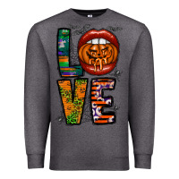 Charcoal Heather Love Halloween Lips Premium Sweatshirt - CowhideDigitalArt