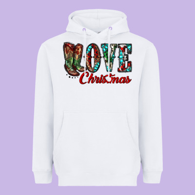 Christmas Love Boots Heavyweight Hoodie Designed By Ranaportraitstore