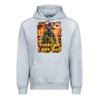 Heather Grey First In last Out Firefighter Urban Hoodie - LillyAllenDesigns
