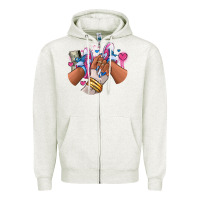 Oatmeal Heather Pink and blue sneaker girl Zipper Hoodie - RanaPortraitStore
