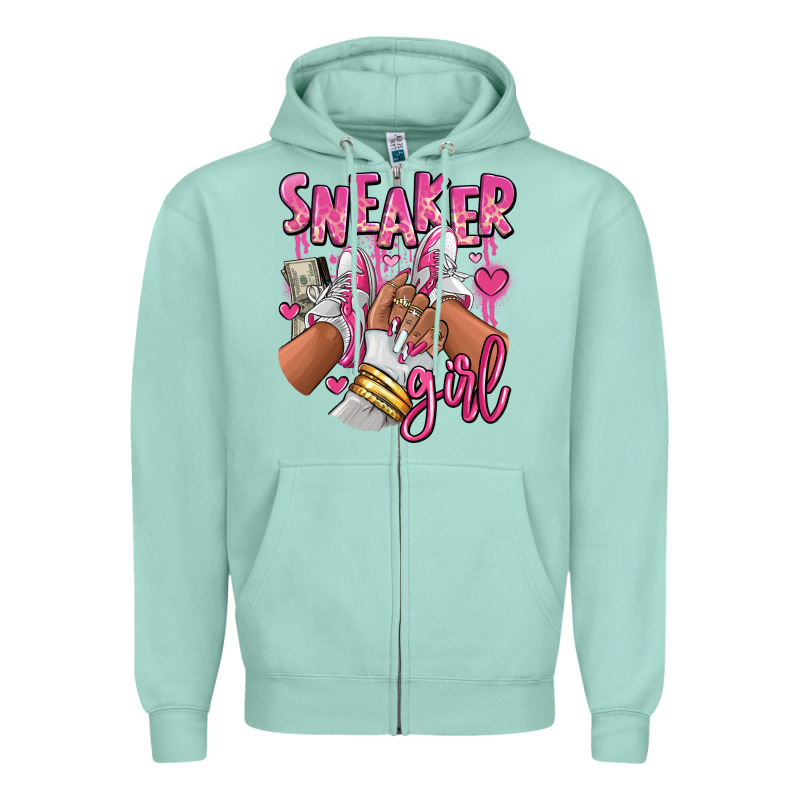 Pink And White Sneaker Girl Zipper Hoodie by RanaPortraitStore | Teevron