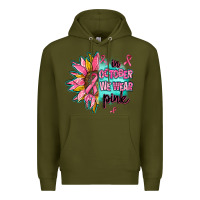 Army Green sunflower in october we wear pink Premium Hoodie - AdoDesignShop