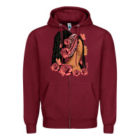 Burgundy Pink roses afro woman Zipper Hoodie - RanaPortraitStore