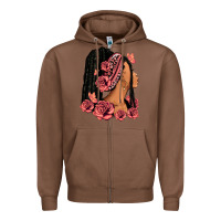 Chestnut Pink roses afro woman Zipper Hoodie - RanaPortraitStore