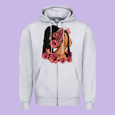 Zipper Hoodie Pink roses afro woman