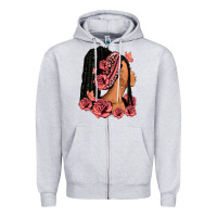 Heather Grey Pink roses afro woman Zipper Hoodie - RanaPortraitStore