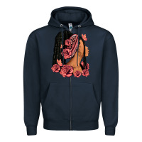 Navy Pink roses afro woman Zipper Hoodie - RanaPortraitStore
