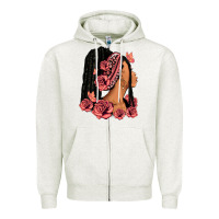 Oatmeal Heather Pink roses afro woman Zipper Hoodie - RanaPortraitStore