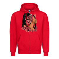 Red Pink roses afro woman Zipper Hoodie - RanaPortraitStore