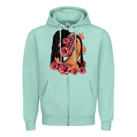 Seafoam Pink roses afro woman Zipper Hoodie - RanaPortraitStore