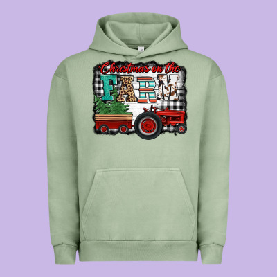 Christmas On The Farm Tractor Buffalo Plaid Urban Hoodie Designed By Jasminsmagicworld