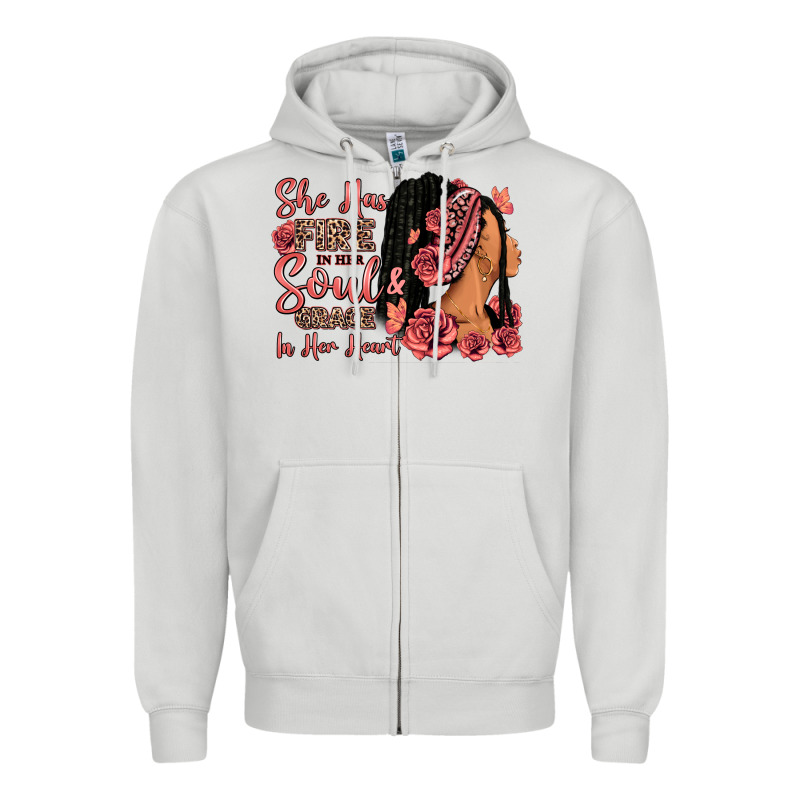 She Has Fire In Her Soul Afro Woman Zipper Hoodie by RanaPortraitStore | Teevron