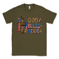 Army Green god  bless america with cross Classic Tee - RanaPortraitStore