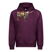 Mauve Wine Texas Longhorn Cow Urban Hoodie - LillyAllenDesigns