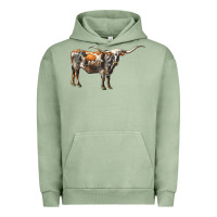 Pigment Oil Green Texas Longhorn Cow Urban Hoodie - LillyAllenDesigns