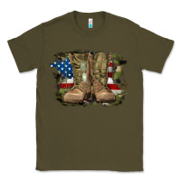 Army Green american flag with army boots Classic Tee - RanaPortraitStore