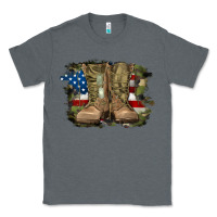 Charcoal Heather american flag with army boots Classic Tee - RanaPortraitStore